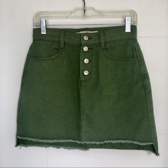 Dresses & Skirts - Olive Green Denim Button Fly Skirt